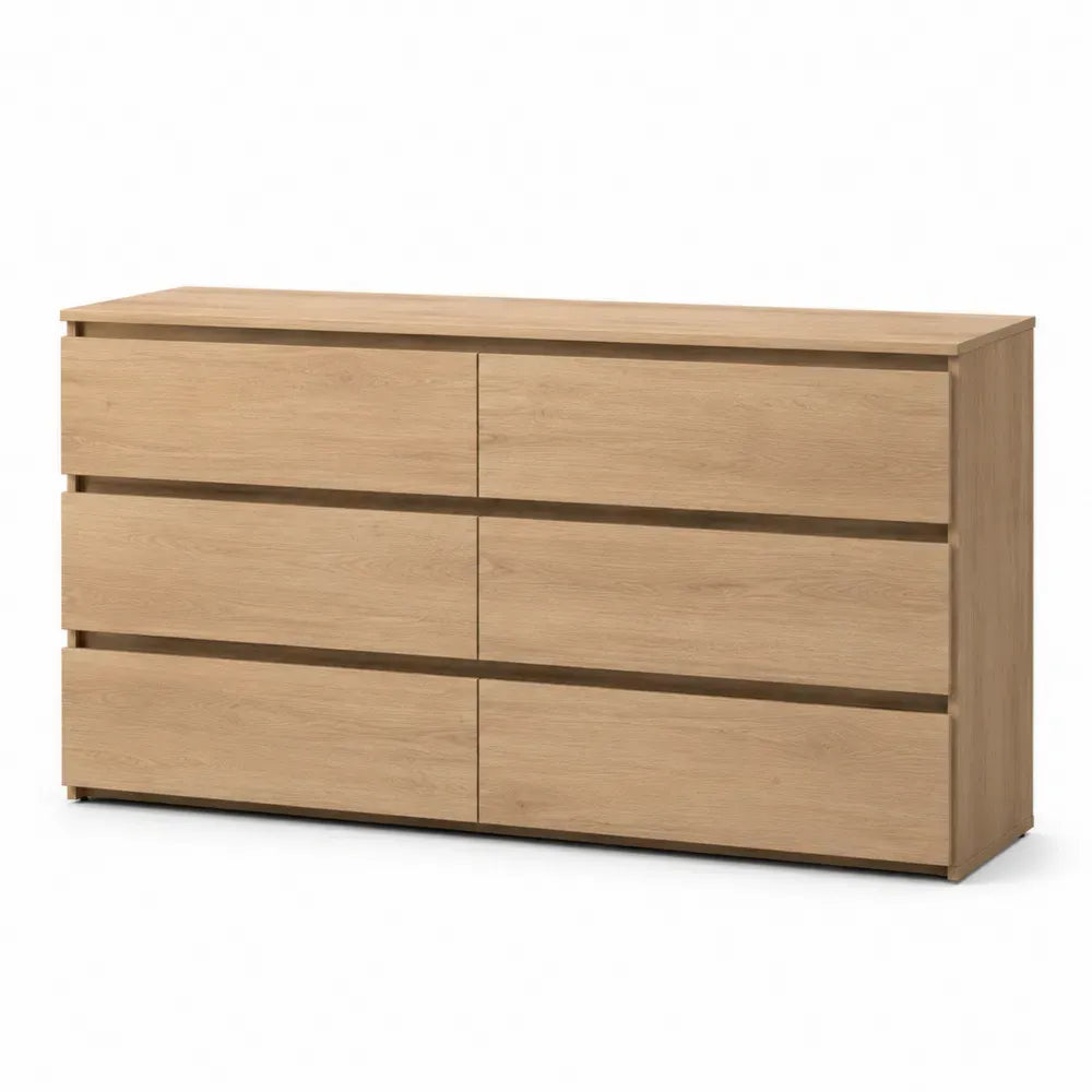 Kommode mit 6 Schubladen Spanplatte melaminbeschichtet Eiche hell 120 x 40 x 78 cm