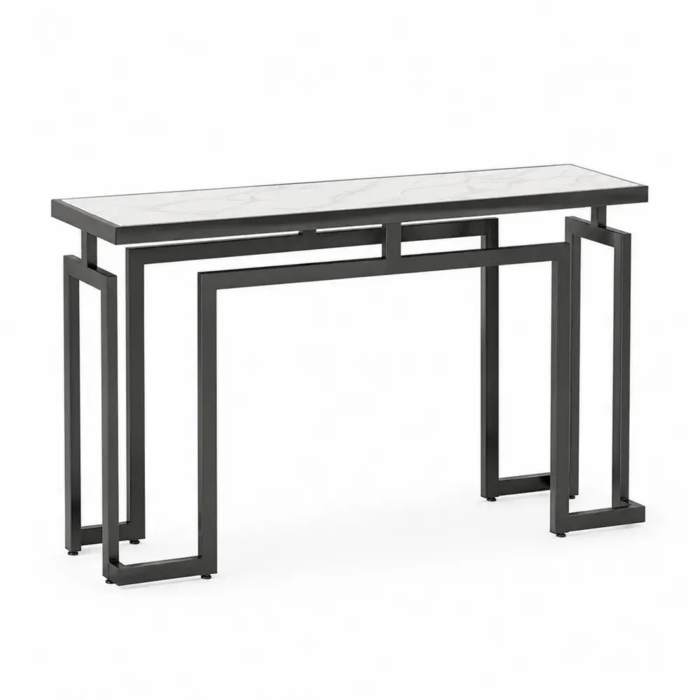 Konsolentisch rechteckig 120 x 35 x 80 cm MDF Tischplatte Marmoroptik Stahlgestell Weiß Grau Schwarz