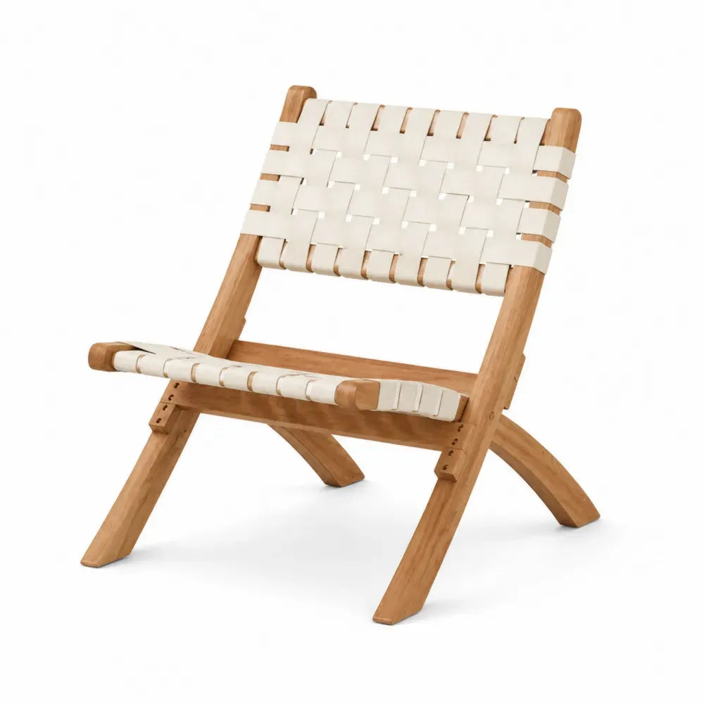 Klappbarer Gartenstuhl 65 x 74 x 78 cm massives Akazienholz Polyester Gurtband rechteckig Naturbraun Naturweiß