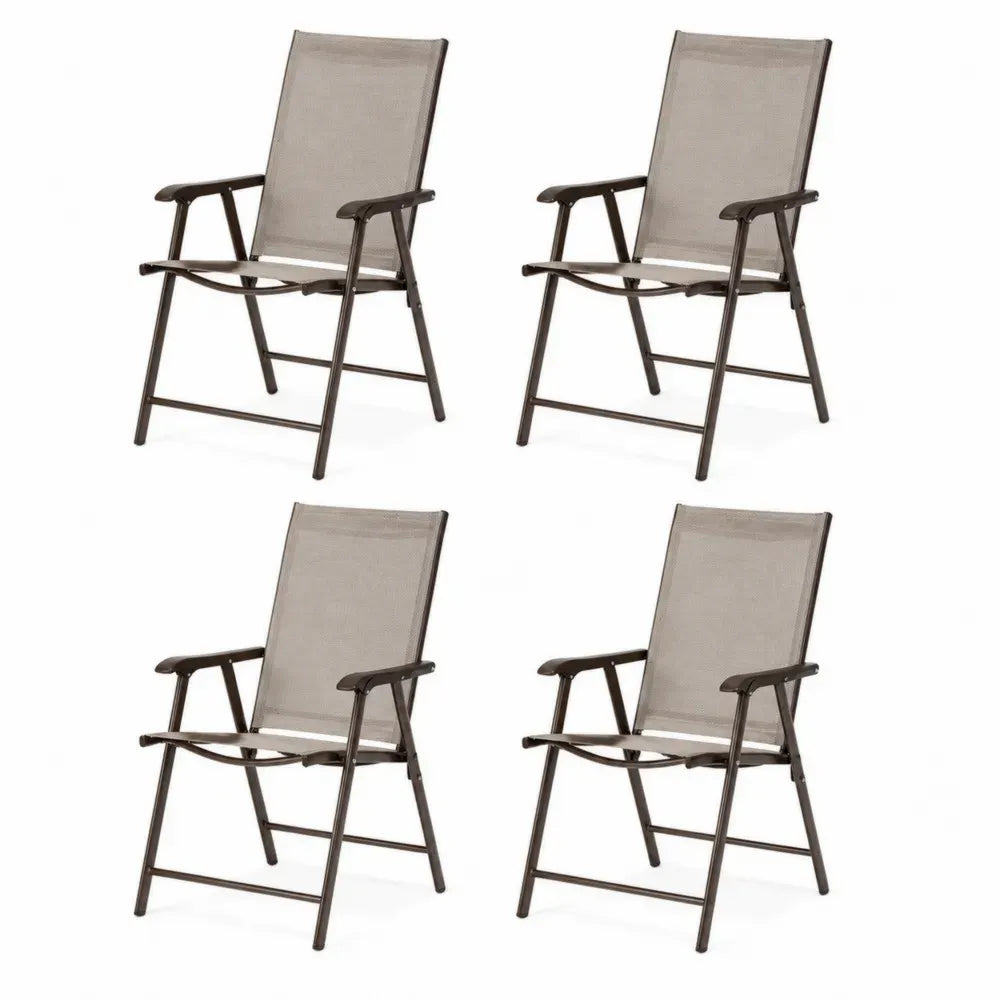 4er Set klappbare Gartenstühle mit Armlehnen je 58 x 68 x 106 cm Textilene pulverbeschichteter Stahl rechteckig Taupe Dunkelbraun