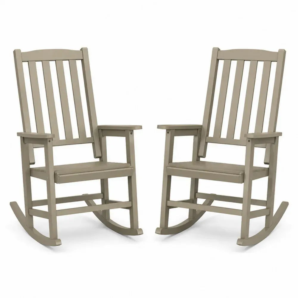 Garten Schaukelstuhl 2er Set mit Armlehnen je 67 x 86 x 108 cm HDPE Kunststoff Lattenrücken Taupe