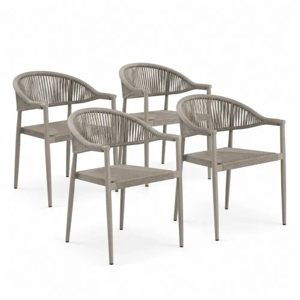 4er Set Gartenstühle mit Armlehnen 58 x 61 x 78 cm PE Seilgeflecht Aluminiumrahmen halbrund Taupe Schwarz