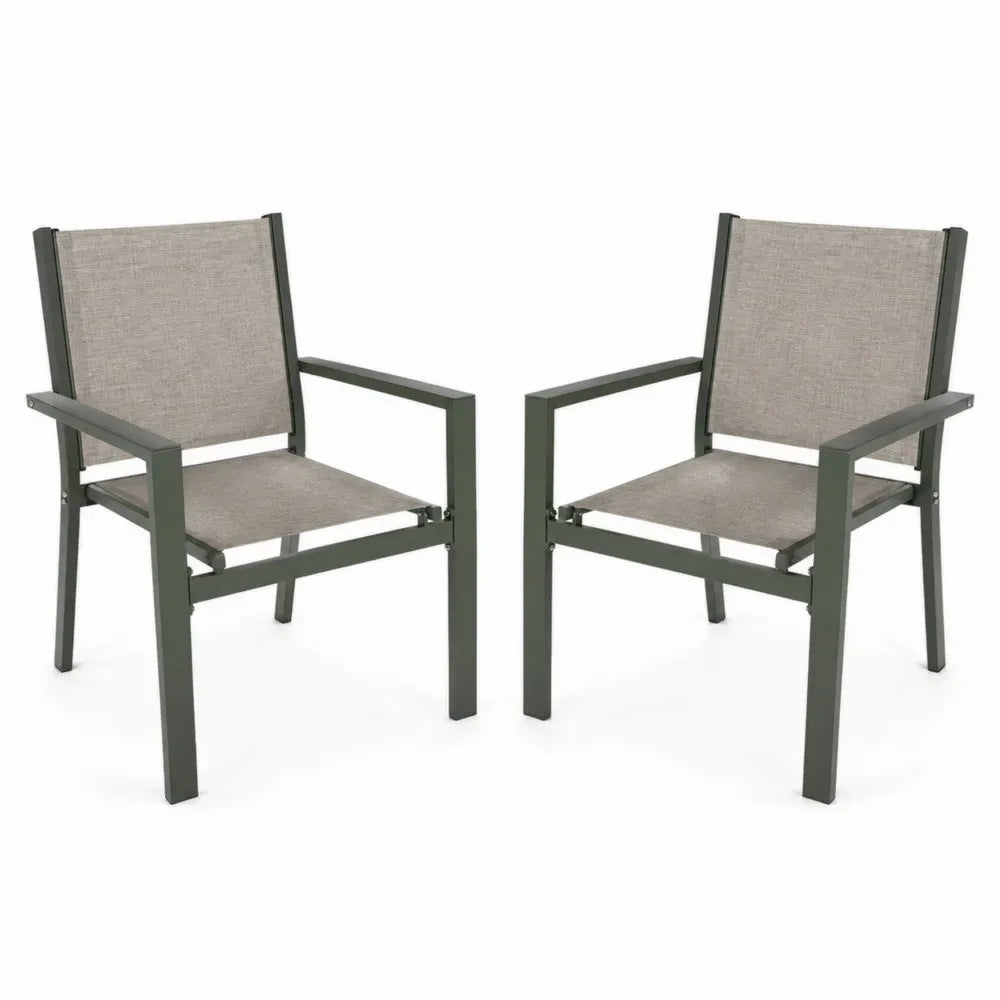 Gartenstühle 2er Set mit Armlehnen stapelbar 58 x 60 x 88 cm pulverbeschichteter Stahl PVC beschichtetes Polyestergewebe rechteckig dunkelgrün taupe