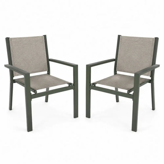 Gartenstühle 2er Set mit Armlehnen stapelbar 58 x 60 x 88 cm pulverbeschichteter Stahl PVC beschichtetes Polyestergewebe rechteckig dunkelgrün taupe
