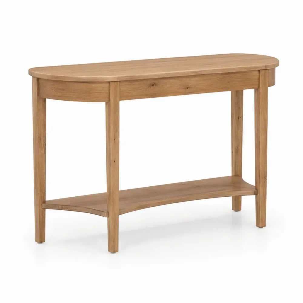 Konsolentisch 120 x 35 x 80 cm MDF Eichenfurnier Kautschukholz abgerundete Form Natur