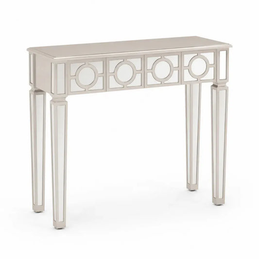Konsolentisch mit Spiegelflächen 120 x 35 x 80 cm MDF Spiegelglas rechteckig Champagner Silber