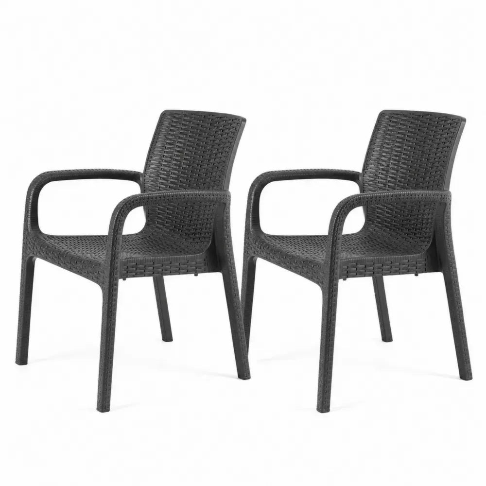 Gartenstühle 2er Set stapelbar mit Armlehnen 58 x 60 x 89 cm Polypropylen Rattanoptik rechteckig anthrazit
