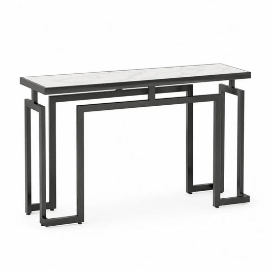Konsolentisch rechteckig 120 x 35 x 80 cm MDF Tischplatte Marmoroptik Stahlgestell Weiß Grau Schwarz