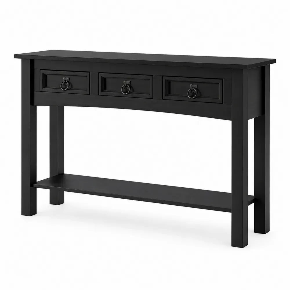 Konsolentisch mit 3 Schubladen und 1 Ablage 120 x 35 x 80 cm MDF Kautschukholz rechteckig Schwarz