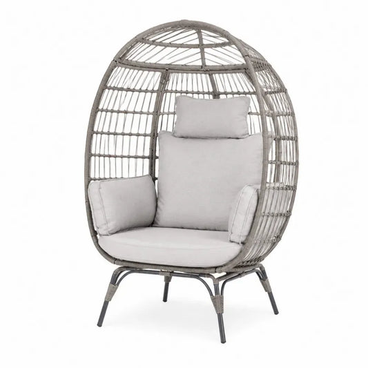 Gartensessel Loungesessel in Ei-Form mit Kissen 110 x 95 x 150 cm PE-Rattan Stahl Polyester Grau Hellgrau Schwarz