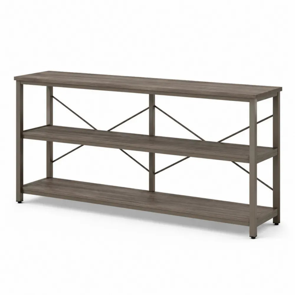 Konsolentisch mit 3 Ablagen 140 x 35 x 80 cm MDF Holzdekor Stahlrahmen rechteckig Grau Braun Schwarz