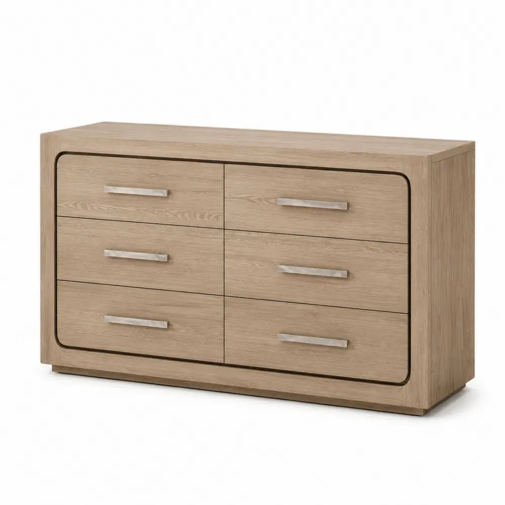 Kommode mit 6 Schubladen Spanplatte melaminbeschichtet Eichenoptik Silberfarben 140 x 42 x 78 cm