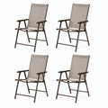 4er Set klappbare Gartenstühle mit Armlehnen je 58 x 68 x 106 cm Textilene pulverbeschichteter Stahl rechteckig Taupe Dunkelbraun