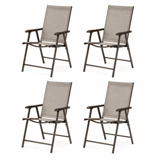 4er Set klappbare Gartenstühle mit Armlehnen je 58 x 68 x 106 cm Textilene pulverbeschichteter Stahl rechteckig Taupe Dunkelbraun