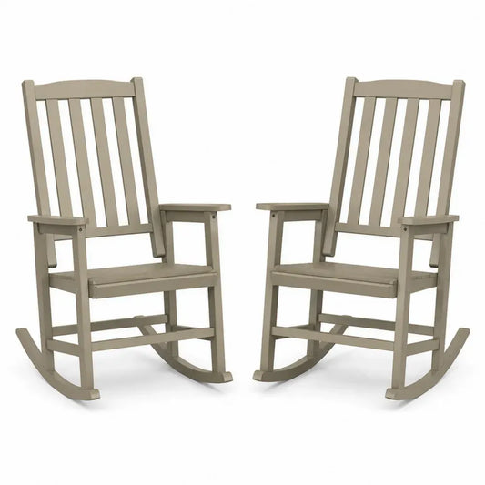 Garten Schaukelstuhl 2er Set mit Armlehnen je 67 x 86 x 108 cm HDPE Kunststoff Lattenrücken Taupe