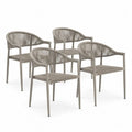 4er Set Gartenstühle mit Armlehnen 58 x 61 x 78 cm PE Seilgeflecht Aluminiumrahmen halbrund Taupe Schwarz